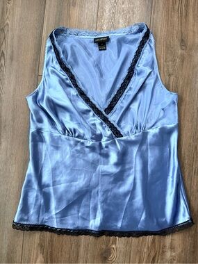 Lane Bryant Blue Satin Lace-Trim Cami